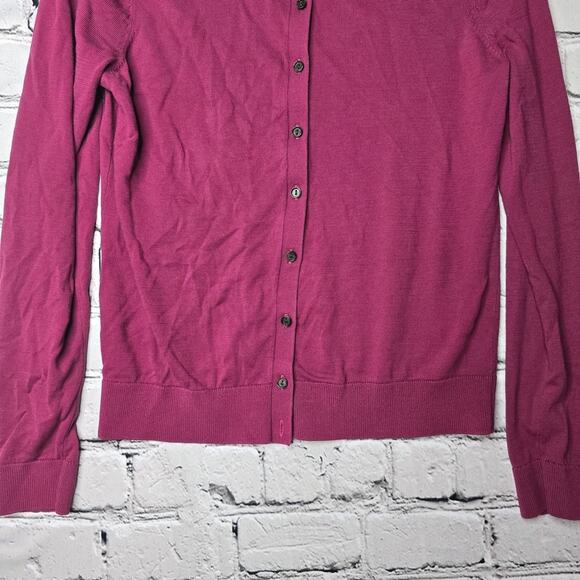 Loft Magenta Purple 100% Cotton Small Button Crew Neck Cardigan Sweater Size Med - Picture 3 of 11